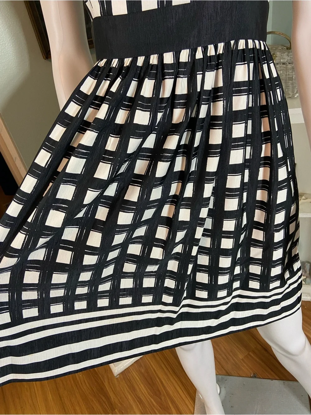Eliza J Faille/Taffeta Black White Grid Windowpane Plaid Fit Flare Mini Dress 4P